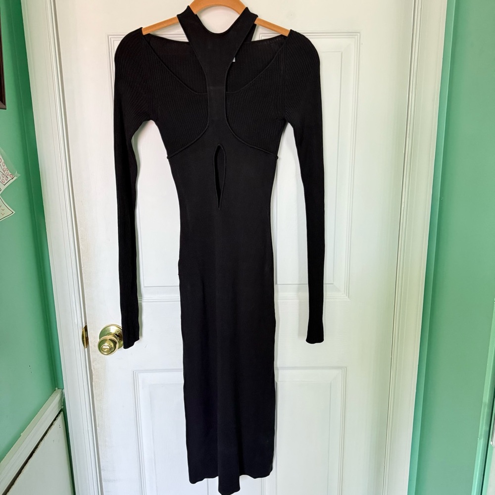 CAES Black Long Sleeve Cut-Out Dress